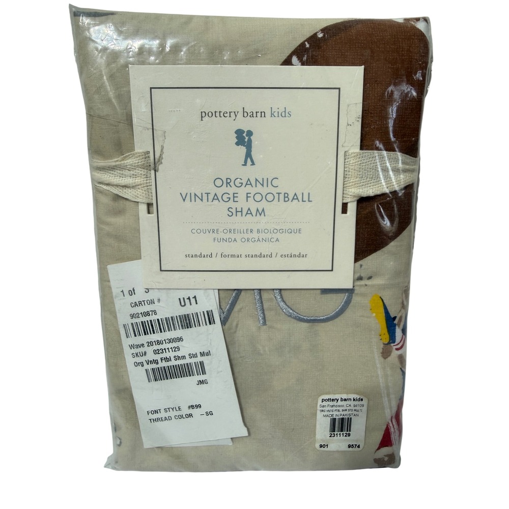 Pottery Barn Kids Organic Vintage Football Sham Standard Cotton Multi 02311129